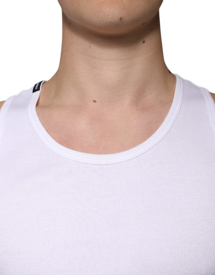 Dolce &amp; Gabbana White Cotton Sleeveless Round Neck Tank T-shirt