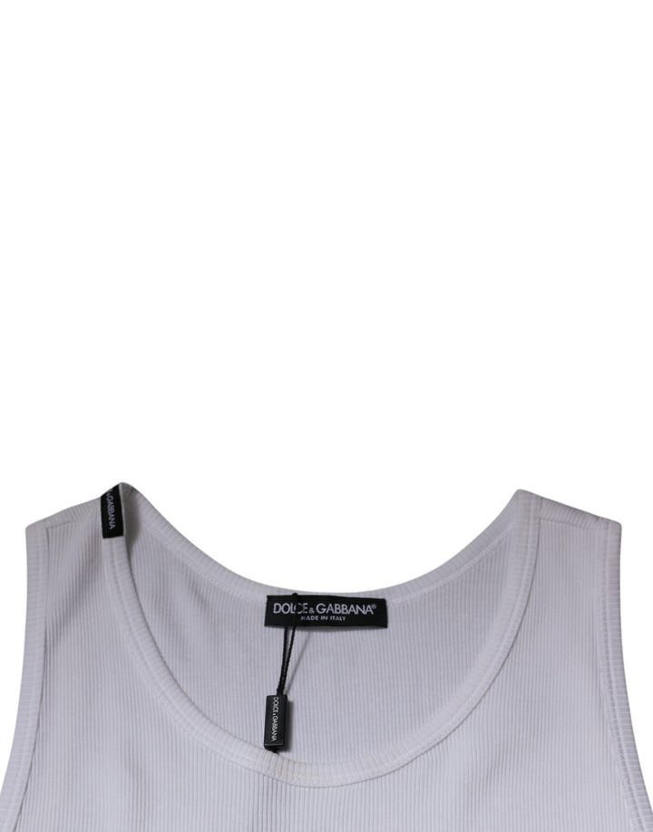 Dolce &amp; Gabbana White Cotton Sleeveless Round Neck Tank T-shirt