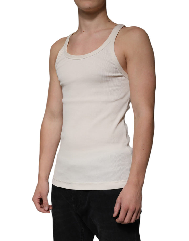 Dolce &amp; Gabbana Off White Cotton Sleeveless Round Neck Tank T-shirt