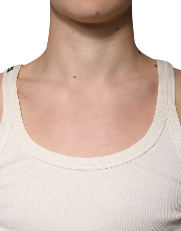 Dolce &amp; Gabbana Off White Cotton Sleeveless Round Neck Tank T-shirt
