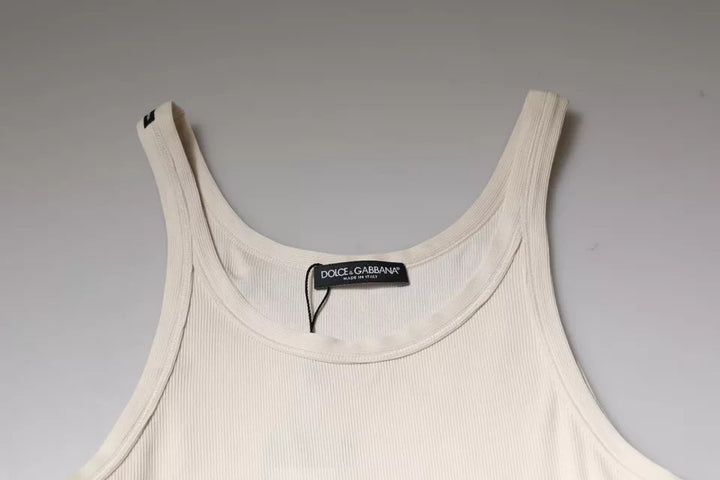 Dolce &amp; Gabbana Off White Cotton Sleeveless Round Neck Tank T-shirt