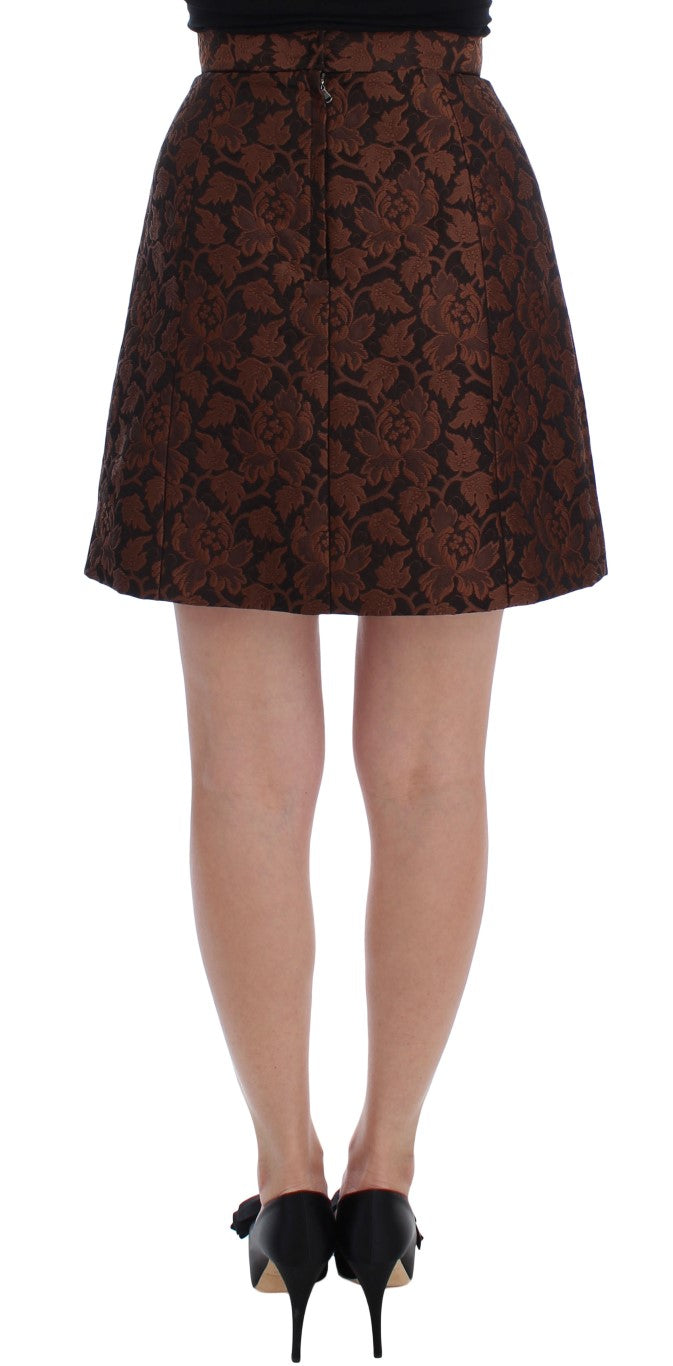Dolce &amp; Gabbana Brown Floral Brocade Mini Bubble Skirt