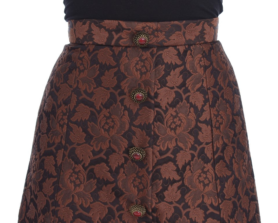 Dolce &amp; Gabbana Brown Floral Brocade Mini Bubble Skirt