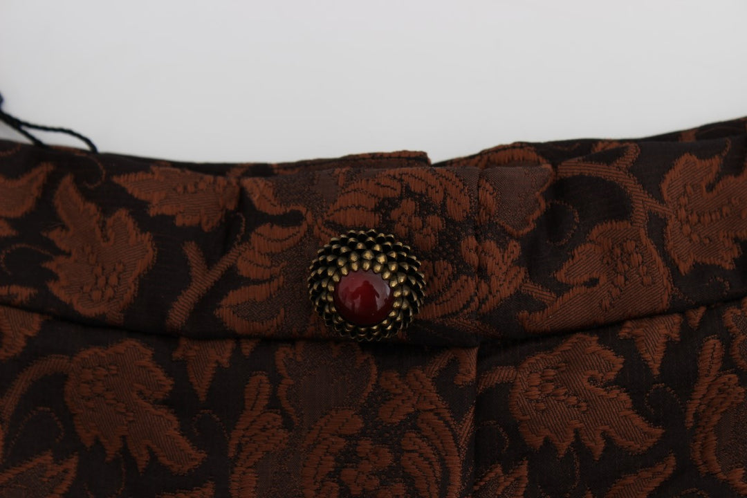 Dolce &amp; Gabbana Brown Floral Brocade Mini Bubble Skirt
