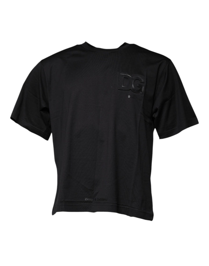 Dolce &amp; Gabbana Black DG Logo Print Cotton Crew Neck T-shirt