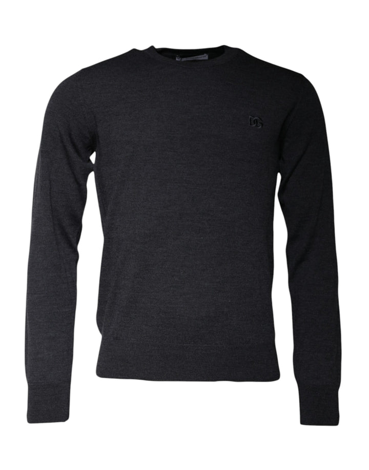 Dolce &amp; Gabbana Dark Gray DG Logo Crew Neck Pullover Sweater