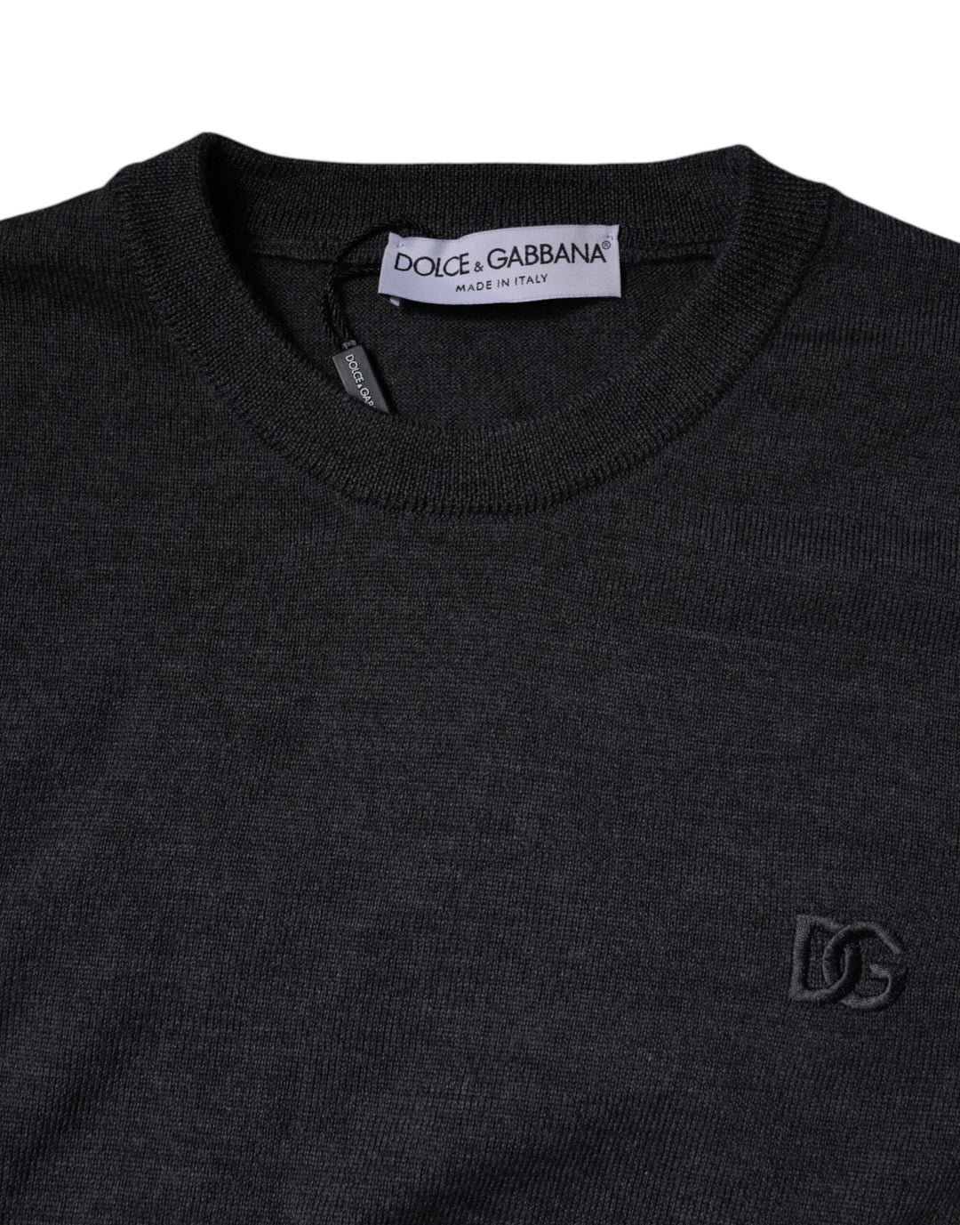 Dolce &amp; Gabbana Dark Gray DG Logo Crew Neck Pullover Sweater
