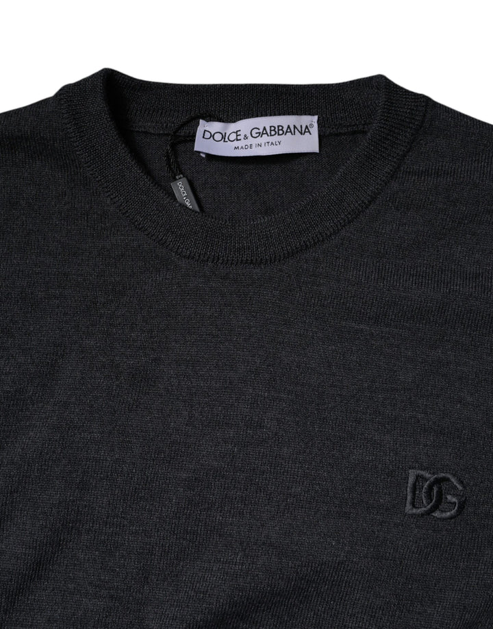 Dolce &amp; Gabbana Dark Gray DG Logo Crew Neck Pullover Sweater