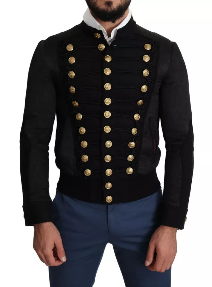Dolce &amp; Gabbana Black Button Embellished Military Jacket