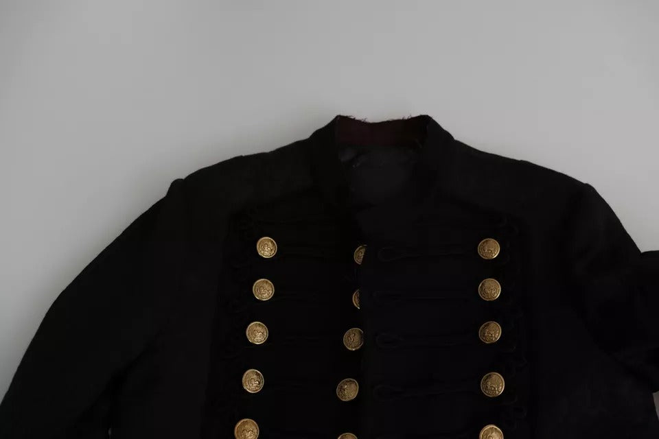 Dolce &amp; Gabbana Black Button Embellished Military Jacket