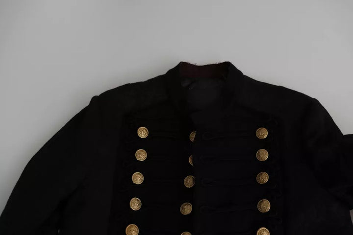 Dolce &amp; Gabbana Black Button Embellished Military Jacket