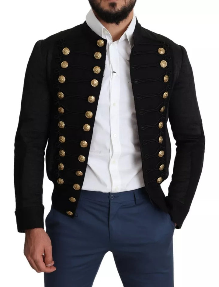 Dolce &amp; Gabbana Black Button Embellished Military Jacket