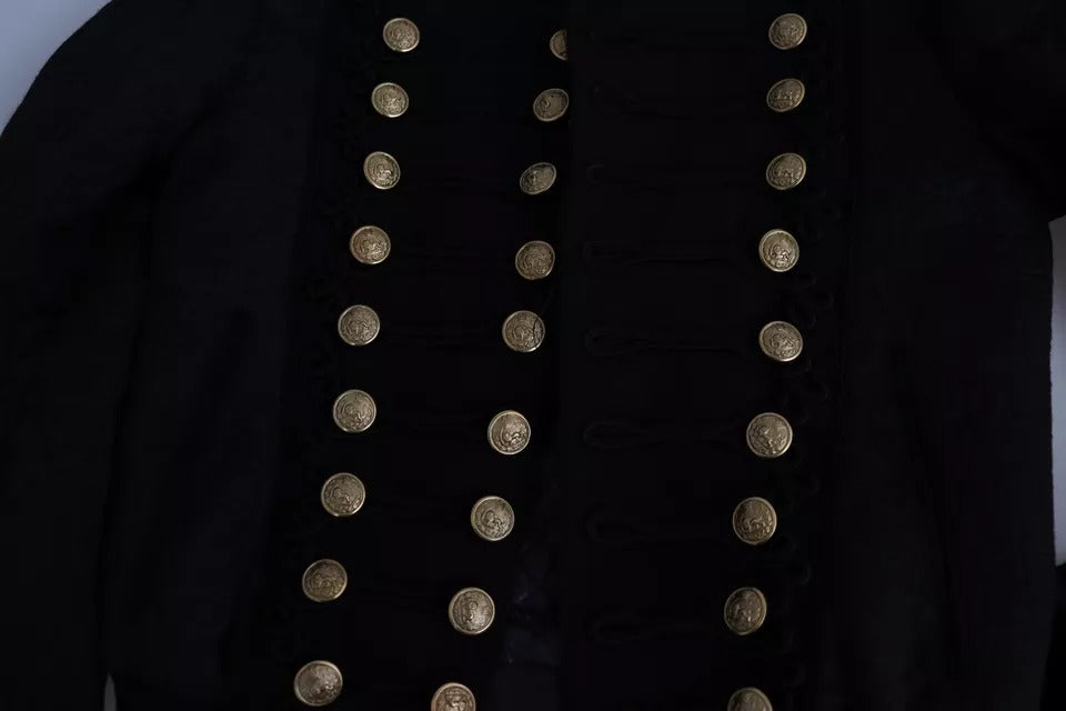Dolce &amp; Gabbana Black Button Embellished Military Jacket