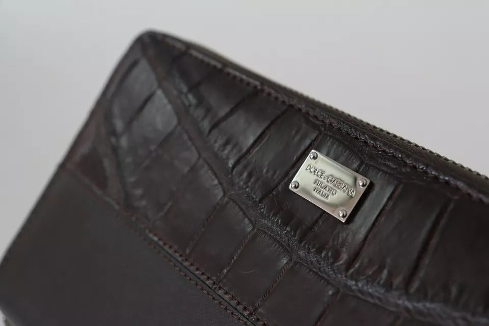 Dolce &amp; Gabbana Brown Exotic Leather Zip Around Continental Clutch Wallet