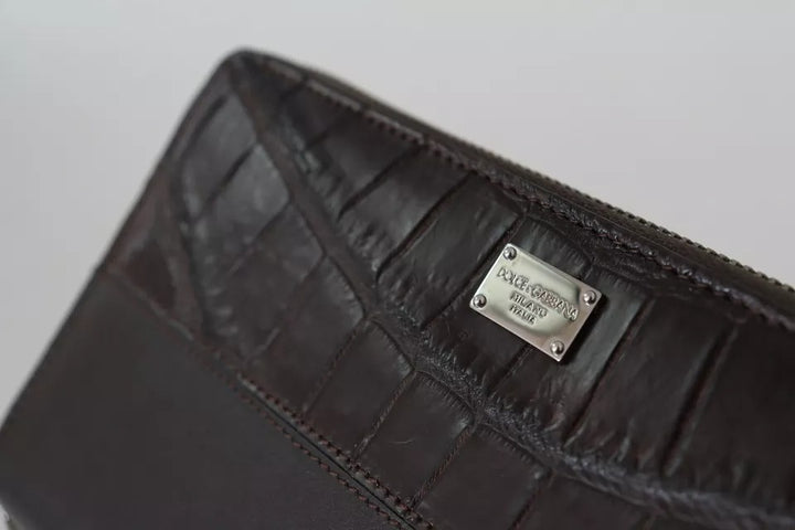 Dolce &amp; Gabbana Brown Exotic Leather Zip Around Continental Clutch Wallet