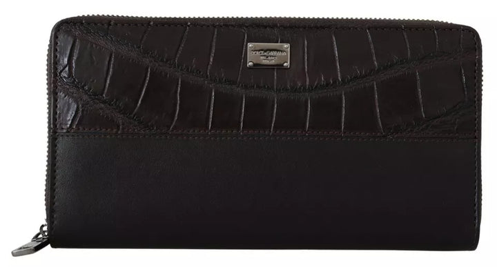 Dolce &amp; Gabbana Brown Exotic Leather Zip Around Continental Clutch Wallet