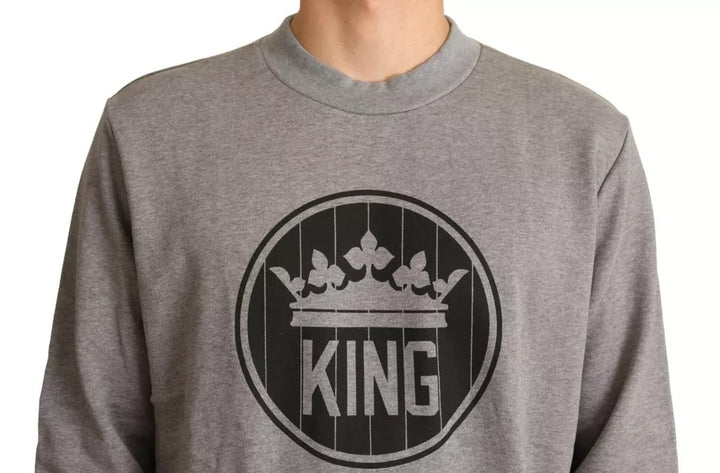 Dolce &amp; Gabbana Gray Crown King Cotton Pullover Sweater