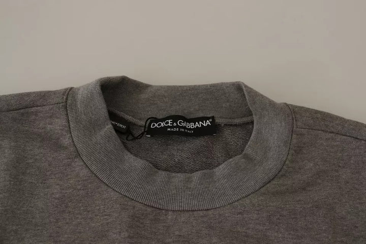 Dolce &amp; Gabbana Gray Crown King Cotton Pullover Sweater