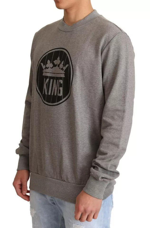 Dolce &amp; Gabbana Gray Crown King Cotton Pullover Sweater