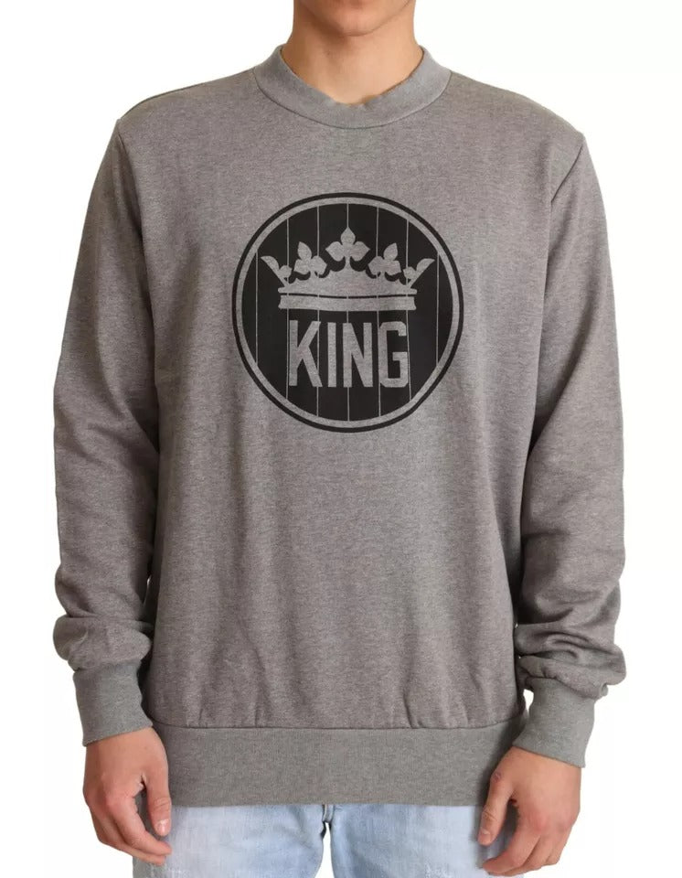 Dolce &amp; Gabbana Gray Crown King Cotton Pullover Sweater