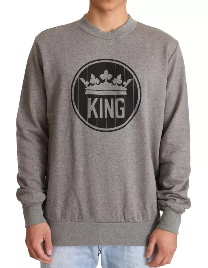 Dolce &amp; Gabbana Gray Crown King Cotton Pullover Sweater