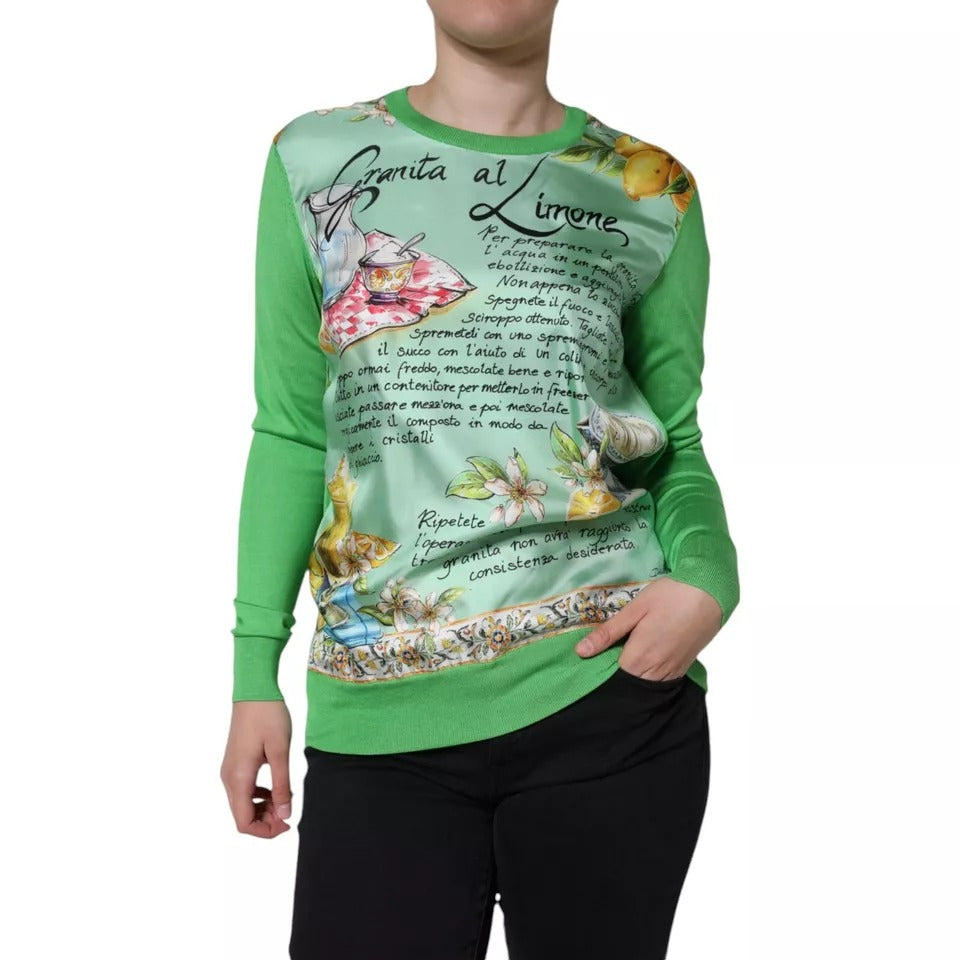 Pull à manches longues en soie verte Granita Al Limone de Dolce &amp;amp; Gabbana