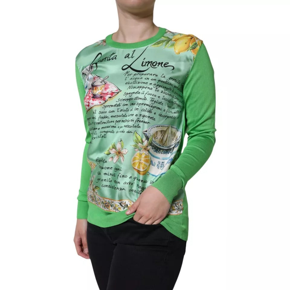 Pull à manches longues en soie verte Granita Al Limone de Dolce &amp;amp; Gabbana