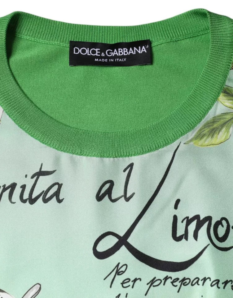 Pull à manches longues en soie verte Granita Al Limone de Dolce &amp;amp; Gabbana
