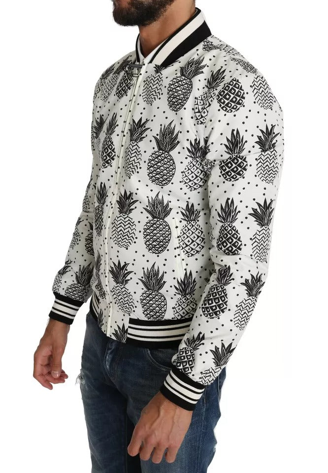 Chaqueta bomber con estampado de piña en blanco y negro de Dolce &amp; Gabbana