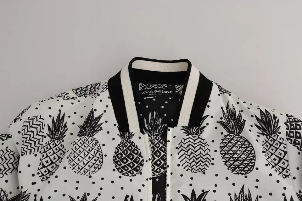 Chaqueta bomber con estampado de piña en blanco y negro de Dolce &amp; Gabbana