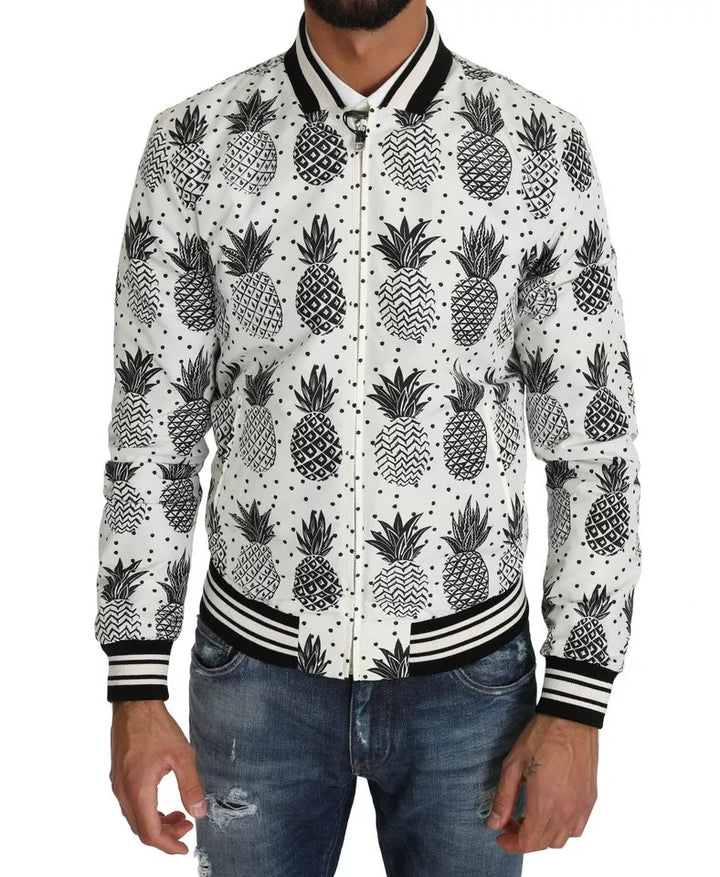 Chaqueta bomber con estampado de piña en blanco y negro de Dolce &amp; Gabbana