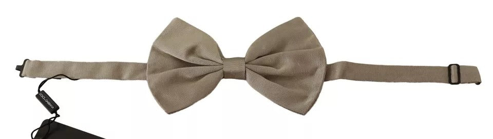 Dolce &amp; Gabbana Silver Gray 100% Silk Adjustable Neck Bow Tie