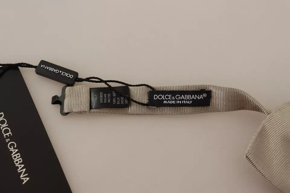 Dolce &amp; Gabbana Silver Gray 100% Silk Adjustable Neck Bow Tie