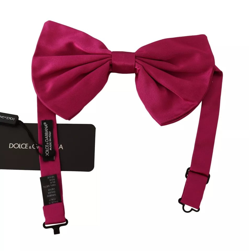 Dolce &amp; Gabbana Pink 100% Silk Adjustable Neck Bow Tie Men
