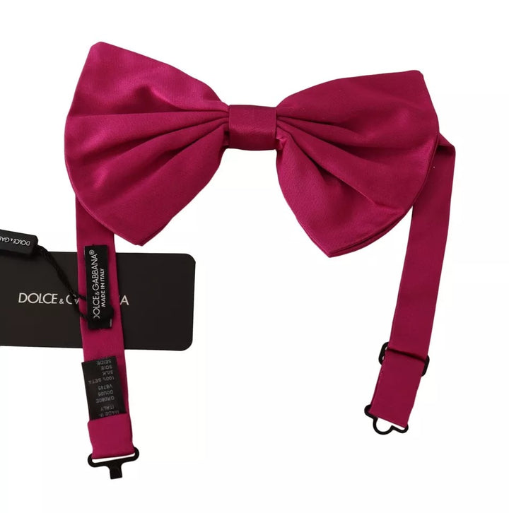 Dolce &amp; Gabbana Pink 100% Silk Adjustable Neck Bow Tie Men