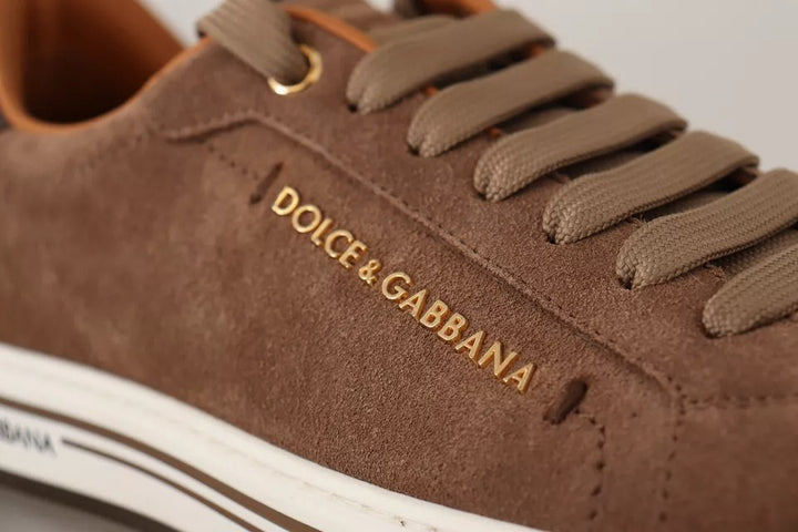 Dolce &amp; Gabbana Brown Suede Logo Low Top Sneakers Men Shoes