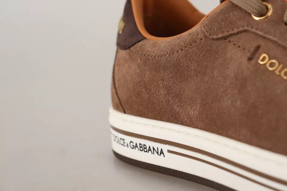 Dolce &amp; Gabbana Brown Suede Logo Low Top Sneakers Men Shoes