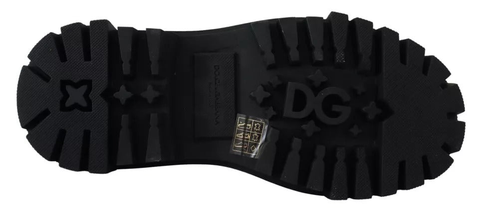 Dolce &amp; Gabbana Black Leather Trekking Derby Embellished Shoes