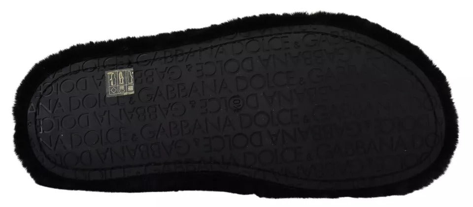 Sandales plates en fausse fourrure de polyester noir Dolce &amp;amp; Gabbana pour homme
