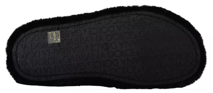 Sandales plates en fausse fourrure de polyester noir Dolce &amp;amp; Gabbana pour homme