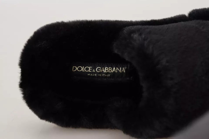 Sandales plates en fausse fourrure de polyester noir Dolce &amp;amp; Gabbana pour homme