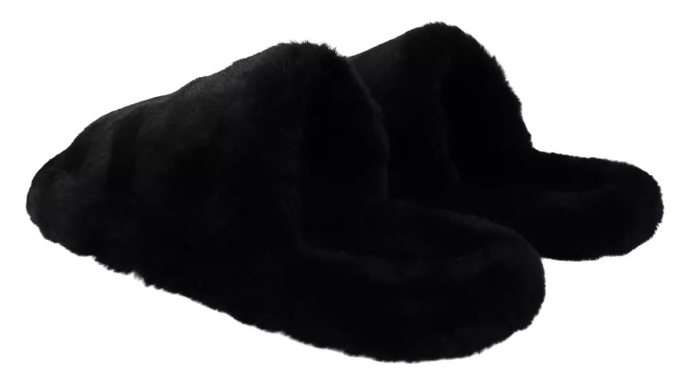 Sandales plates en fausse fourrure de polyester noir Dolce &amp;amp; Gabbana pour homme