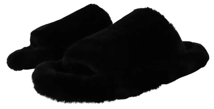 Sandales plates en fausse fourrure de polyester noir Dolce &amp;amp; Gabbana pour homme