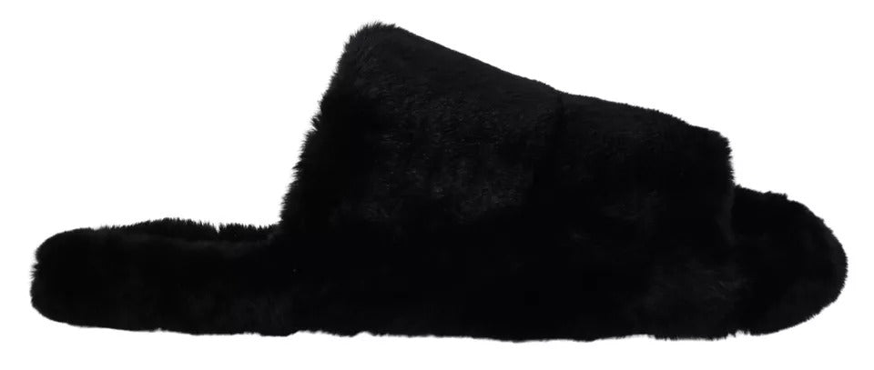 Sandales plates en fausse fourrure de polyester noir Dolce &amp;amp; Gabbana pour homme