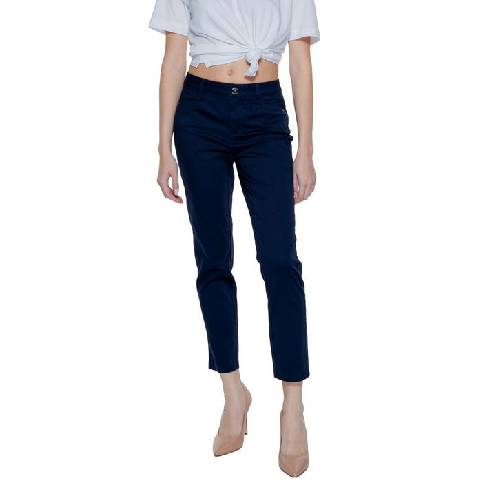 Street One Blue Cotton Casual Pants
