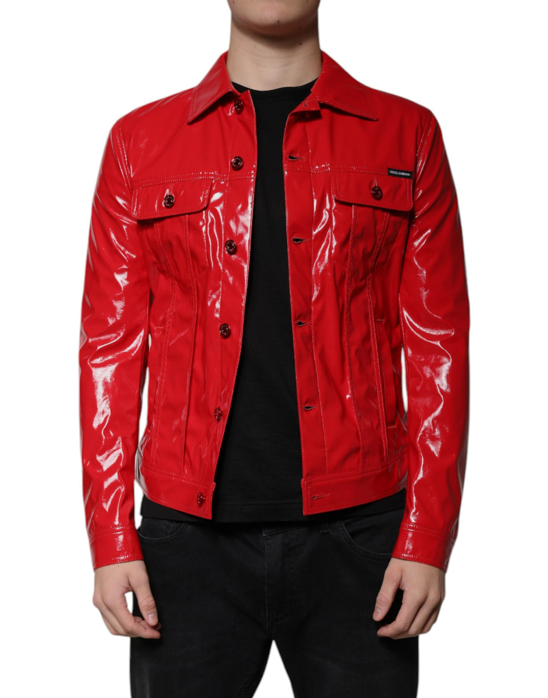 Dolce &amp; Gabbana Red Polyester Button Down Collared Jacket