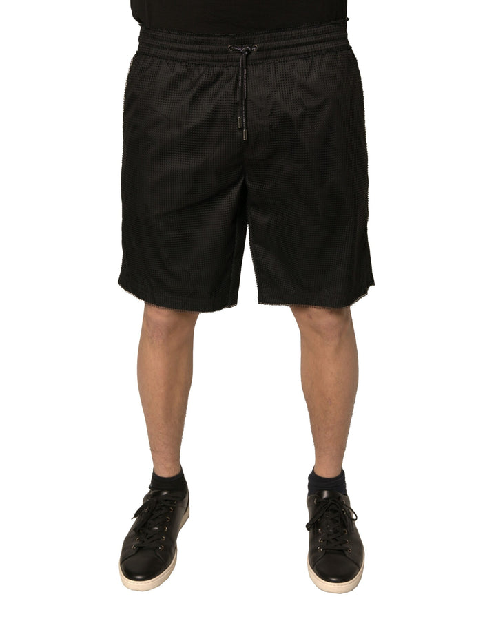 Dolce &amp; Gabbana Black Polyester Jersey Mid Waist Shorts