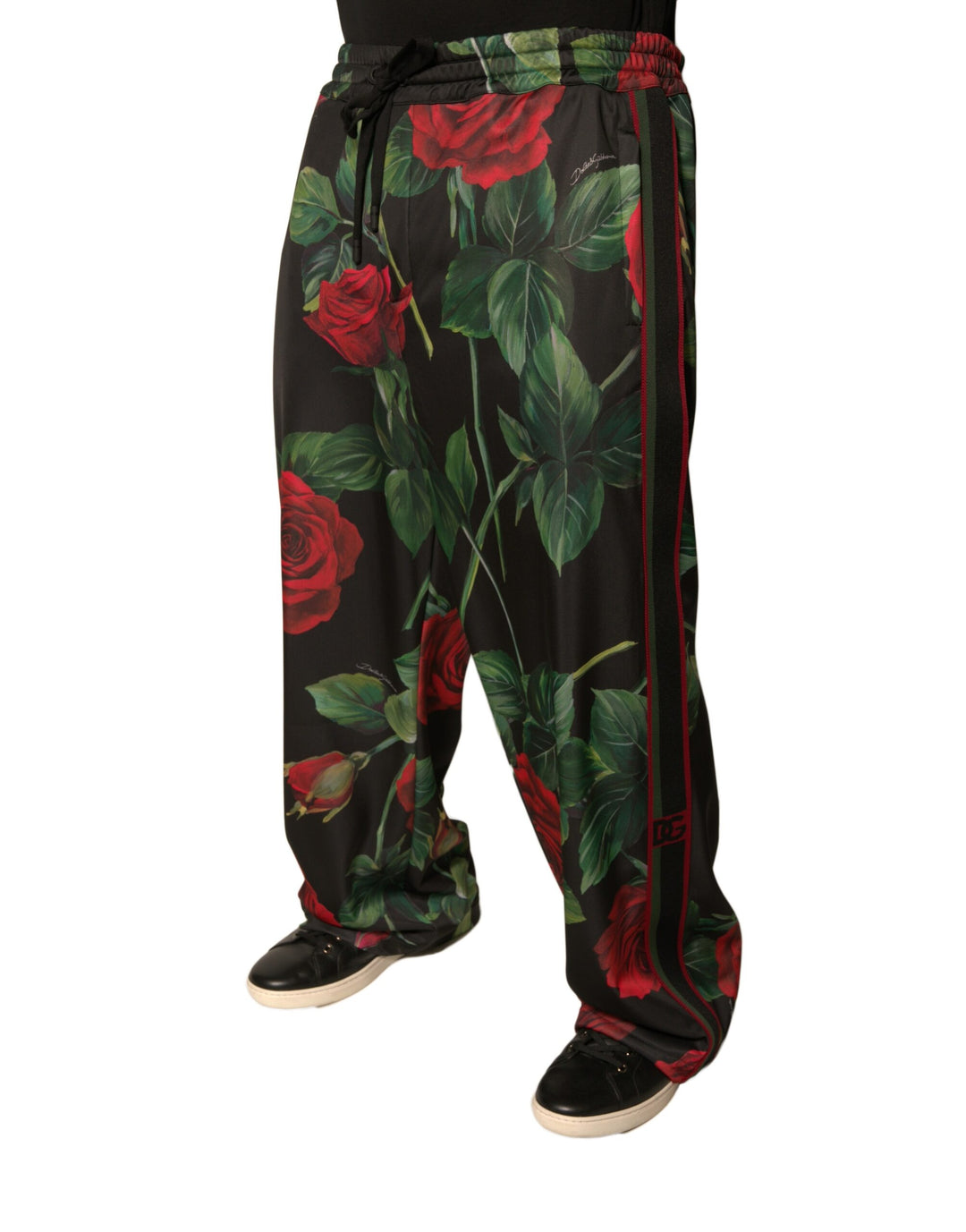 Pantalon de jogging en polyester noir à fleurs Dolce &amp;amp; Gabbana