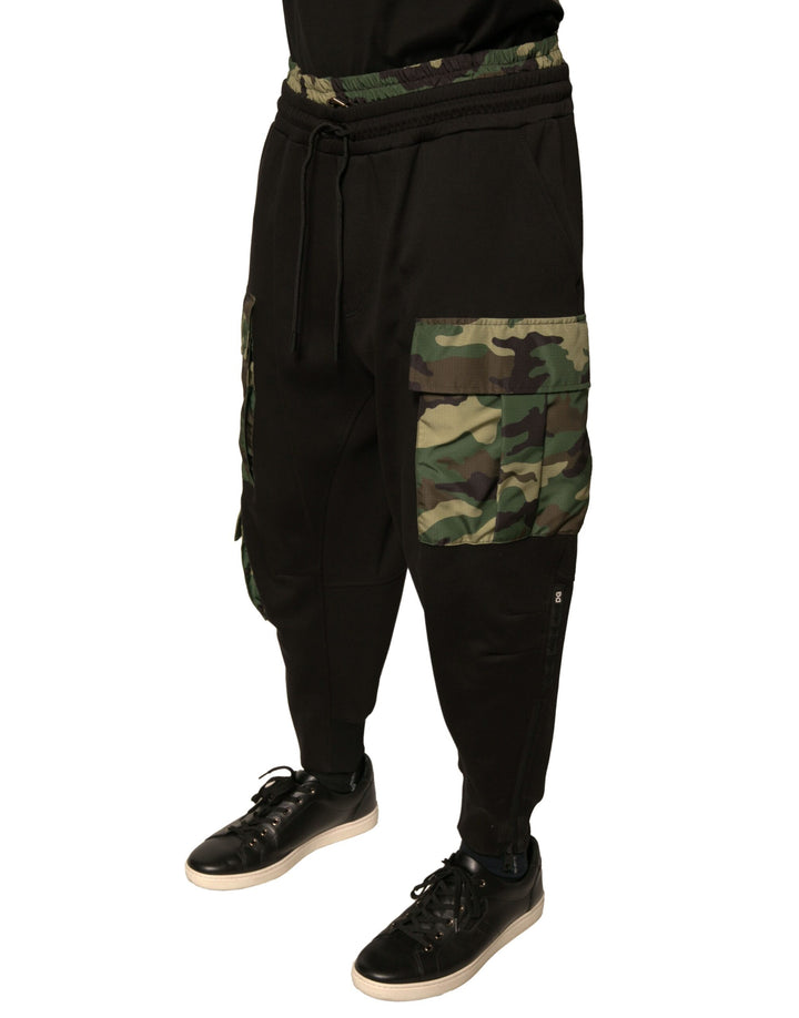 Dolce &amp; Gabbana Black Camouflage Cotton Jogger Cargo Pants