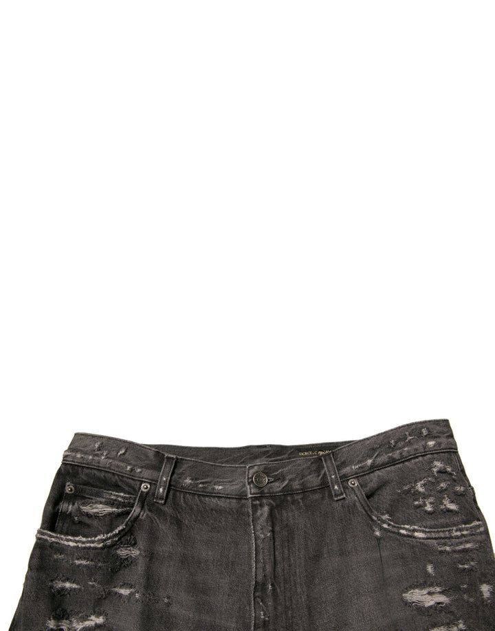 Dolce &amp; Gabbana Gray Tattered Cotton Straight Men Denim Jeans